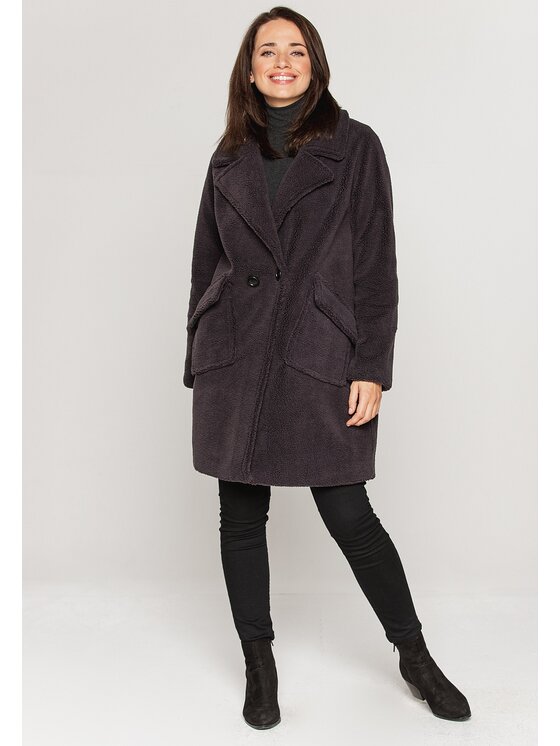 Perso Perso Zimní kabát oversize "MIŚ" Šedá Slim Fit