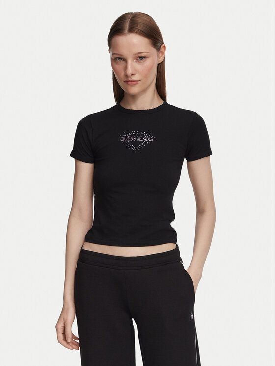 Guess Jeans Tricou W6YI05 K3640 Negru Slim Fit