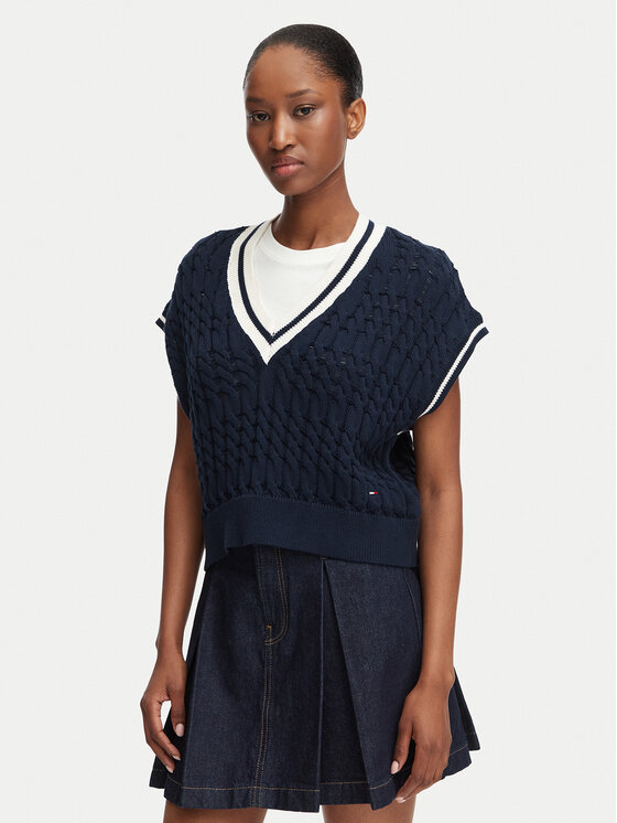 Tommy Jeans Pulover DW0DW22927 Bleumarin Regular Fit