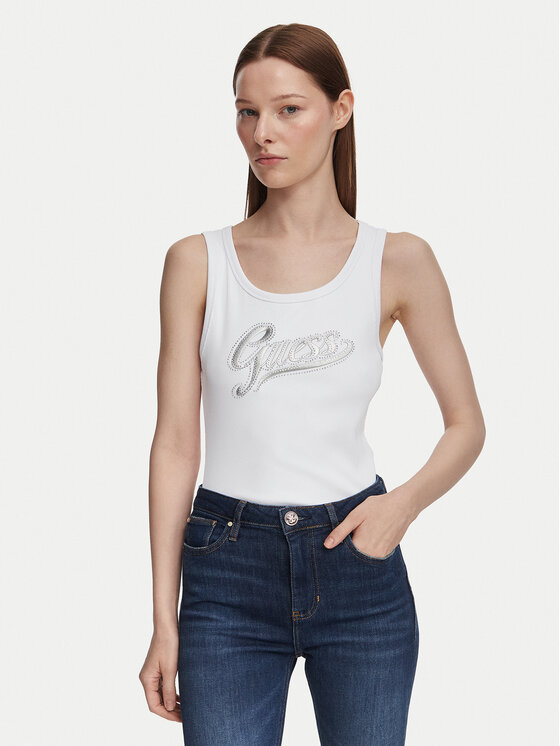 Guess Top W6YP30 K4380 Alb Slim Fit
