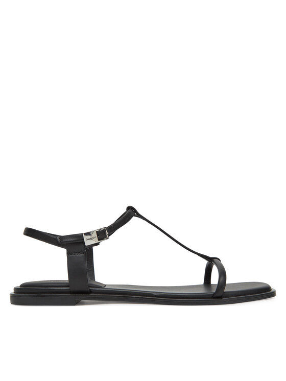 Sandale Calvin Klein Flat Sandal Squared Buckle Lth HW0HW02556 Negru