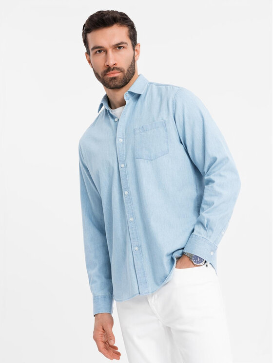Ombre Ombre Koszula jeansowa OM-SHDS-0181 Niebieski Regular Fit