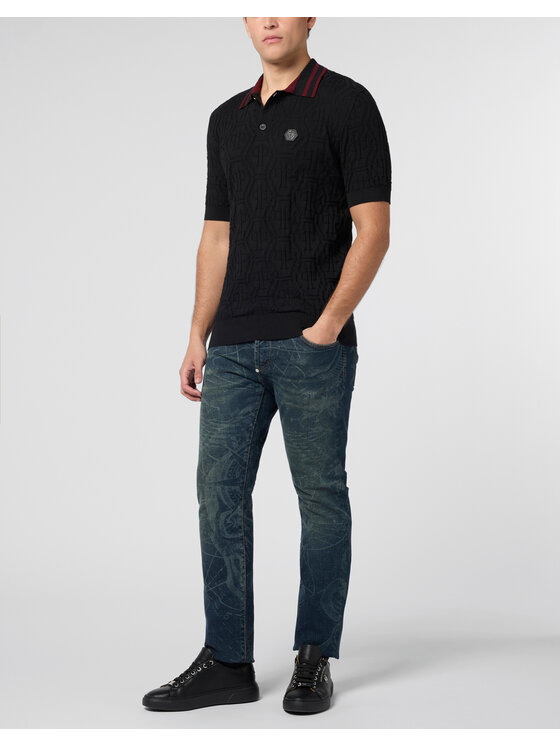 PHILIPP PLEIN PHILIPP PLEIN Polo 30018 Czarny Regular Fit