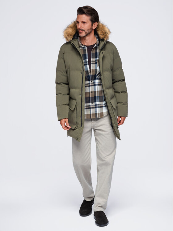 Ombre Ombre Parka OM-JALJ-0310 Zielony ciemny Loose Fit