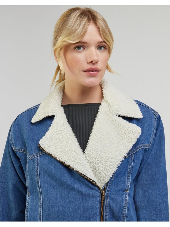 Lee Lee Kurtka jeansowa Sherpa Moto Jkt Mid Blues Niebieski Regular Fit