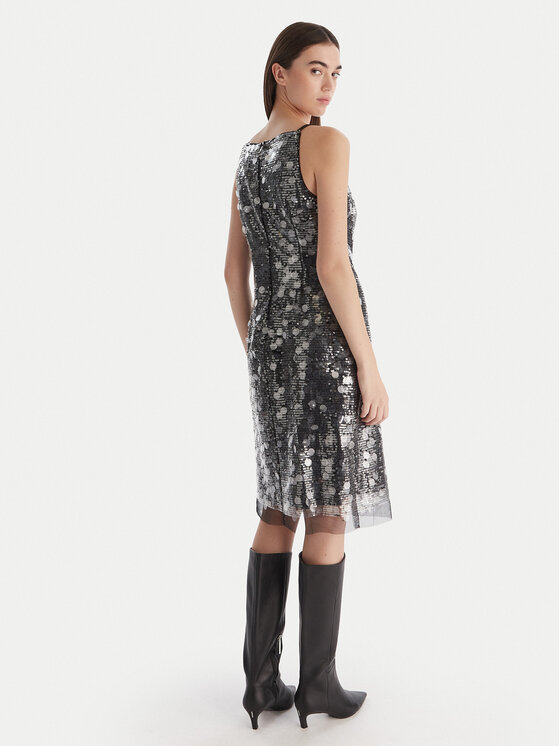 DKNY DKNY Koktejlové šaty DD54AN04 Stříbrná Slim Fit
