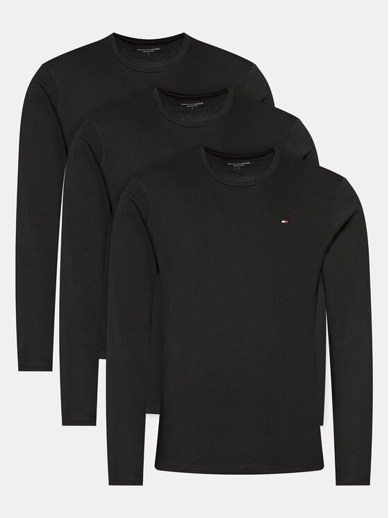 Tommy Hilfiger Tommy Hilfiger Rinkinys: 3 ilgarankoviai marškinėliai UM0UM03378 Juoda Regular Fit