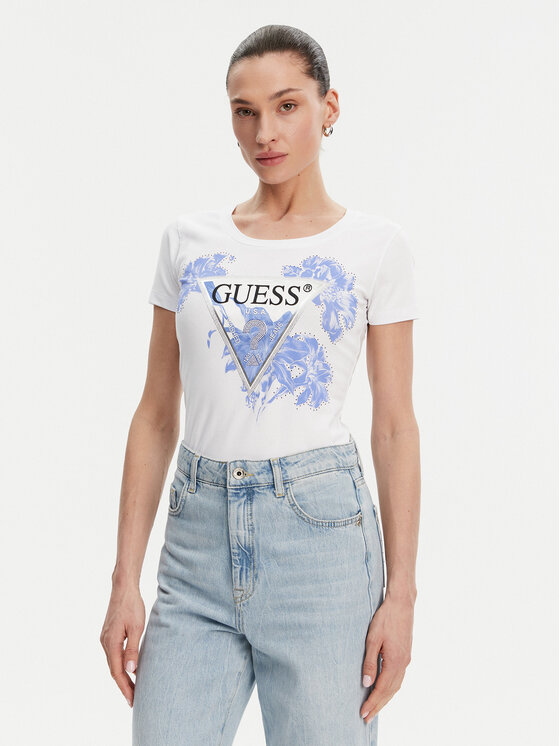 Guess Guess T-Shirt W5GI08 J1314 Bílá Slim Fit