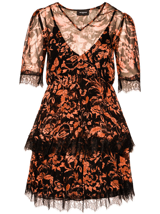 The Kooples The Kooples Hétköznapi ruha Ababesque Flowers FROB20042K Fekete Regular Fit