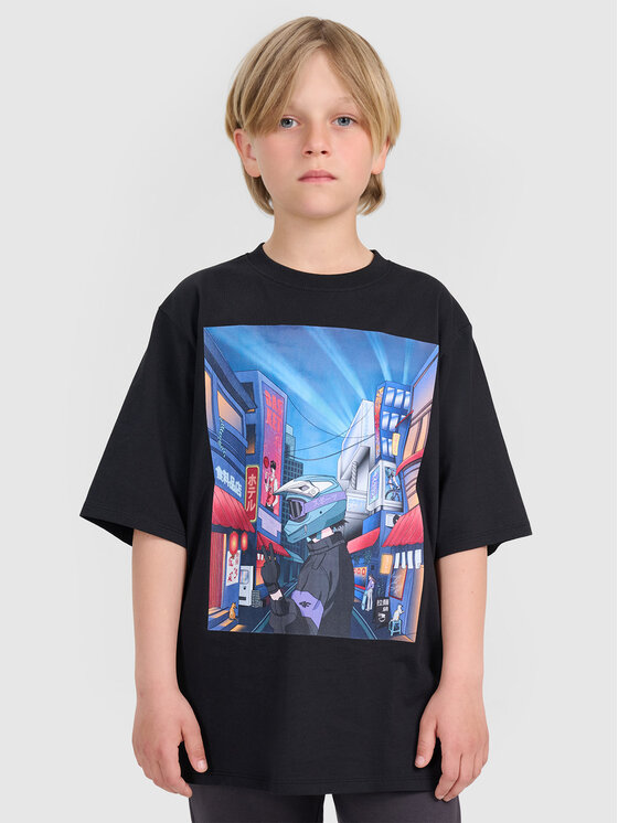 4F 4F T-Shirt CITY LINES Czarny Oversize