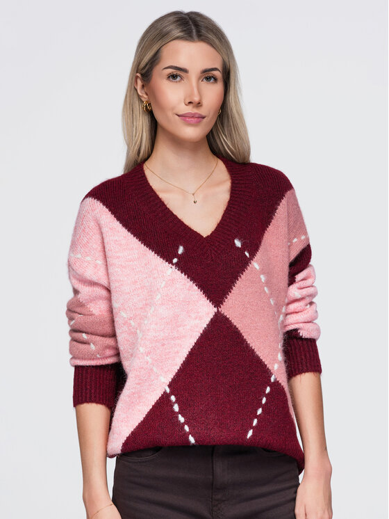 Ombre Ombre Svetr OW-SW-E0017 Bordó Relaxed Fit