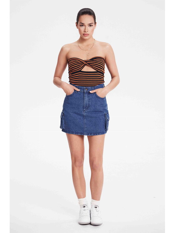 BENU BENU Top senza spalline W POMARAŃCZOWE PASKI Blu scuro Slim Fit