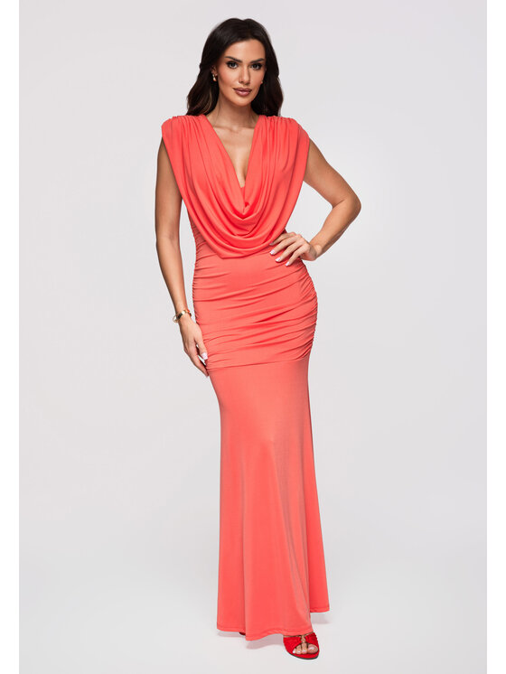 Ombre Ombre Sukienka wieczorowa LA-OM-DLR370 Koralowy Slim Fit