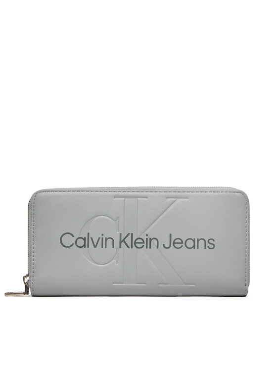 Calvin Klein Jeans Liels sieviešu maks Sculpted Zip Around Mono K60K607634 Pelēks