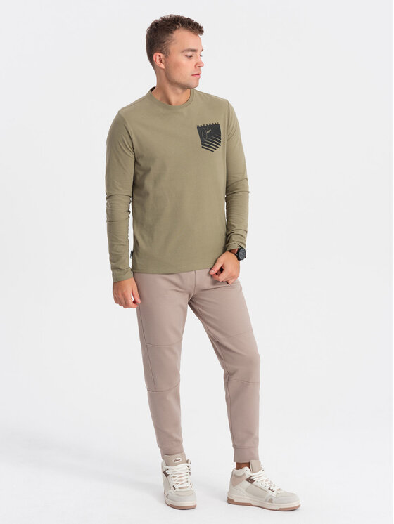 Ombre Ombre Longsleeve OM-LSPT-0118 Zielony Regular Fit