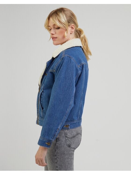 Lee Lee Kurtka jeansowa Sherpa Moto Jkt Mid Blues Niebieski Regular Fit