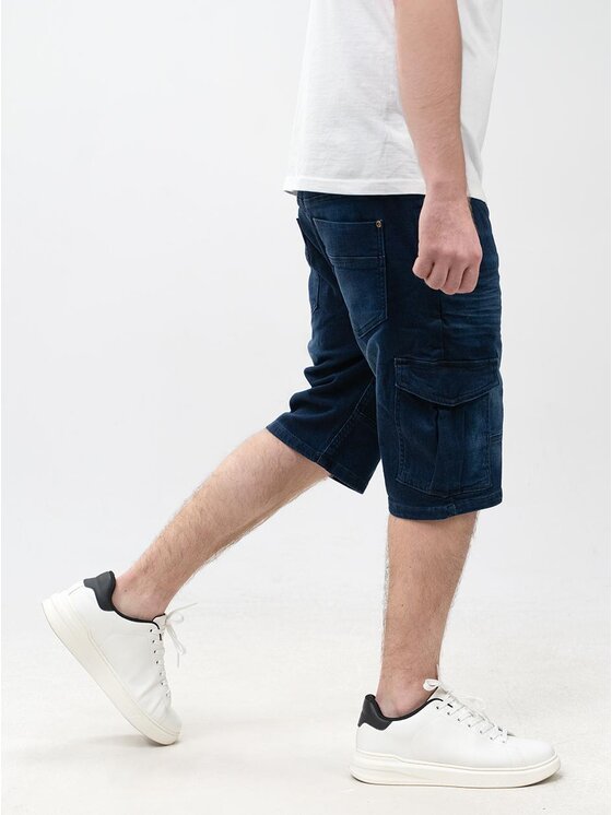MyStars MyStars Szorty jeansowe Krótkie Spodenki Jeansowe Bojówki Męskie Granatowe MyStars Mustache Cargo 31 Granatowy Regular Fit