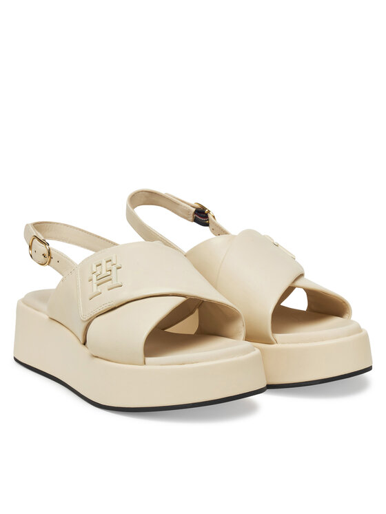 Tommy Hilfiger Tommy Hilfiger Sandále Th Logo Hw Padded Leather Sandal FW0FW08808 Béžová