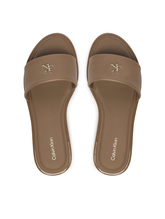 Calvin Klein Calvin Klein Şlapi Round Flat Sndl Lth Bar Hw 2 HW0HW02925 Bej