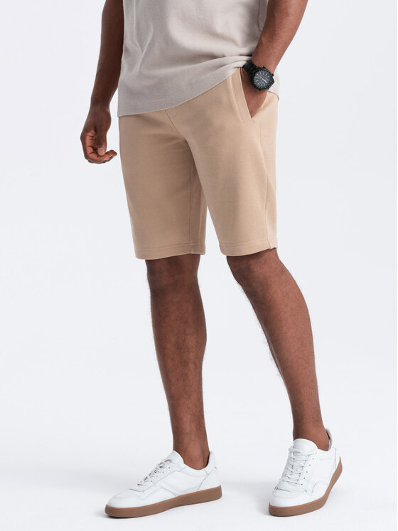 Ombre Ombre Šortky z materiálu OM-SRBS-0149 Béžová Regular Fit