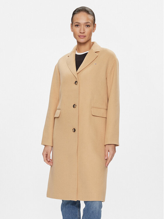 Tommy Jeans Cappotto di lana DW0DW17232 Beige Relaxed Fit, taglia : M