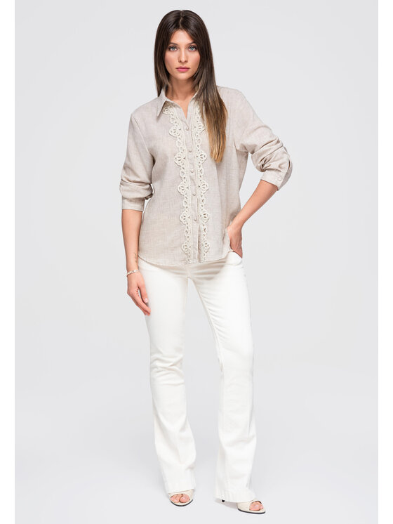 Ombre Ombre Koszula OW-SH-E0055 Beżowy Loose Fit