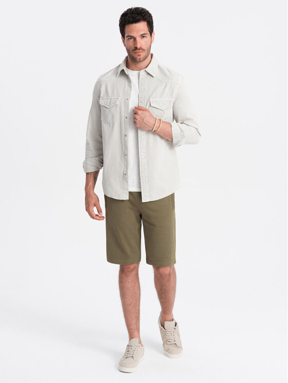Ombre Ombre Šortky z materiálu OM-SRBS-0149 Zelená Regular Fit