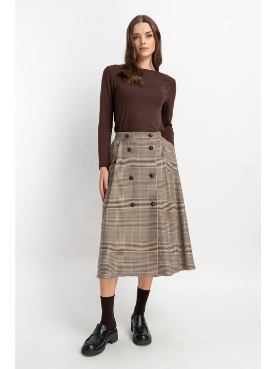 CLICK CLICK Midi sukně 50-731 Hnědá Relaxed Fit