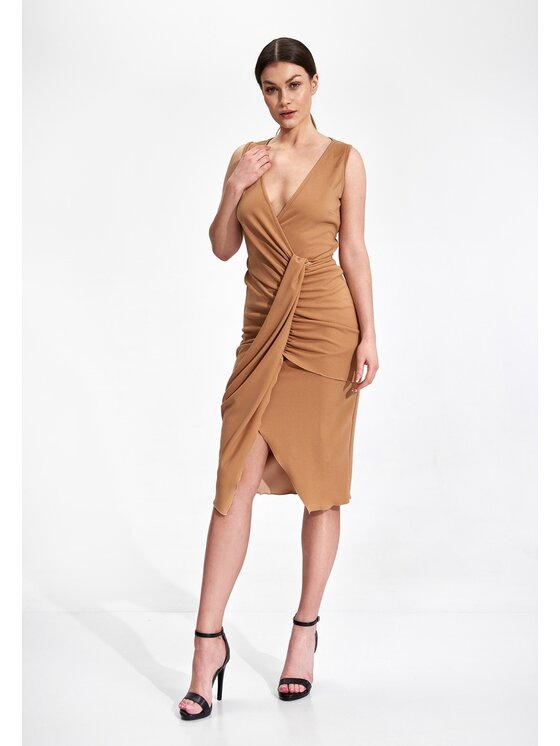 FIGL FIGL Sukienka M858 Beżowy Slim Fit