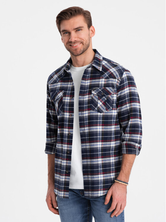 Ombre Ombre Košile OM-SHCS-0149 Tmavomodrá Slim Fit