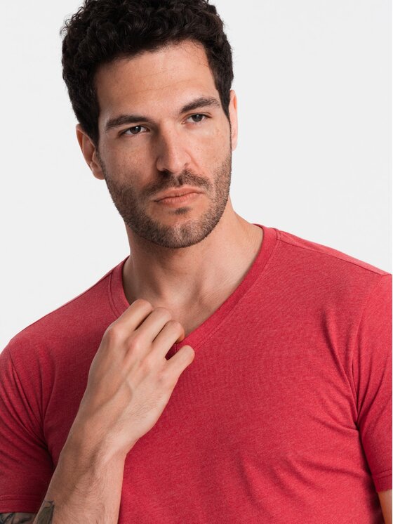 Ombre Ombre T-Shirt OM-TSBS-0145 Czerwony Regular Fit