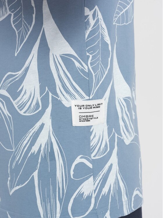 Ombre Ombre T-Shirt OM-TSFP-0180 Modrá Regular Fit
