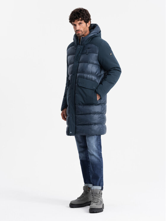 Ombre Ombre Kurtka puchowa OM-JALJ-0165 Niebieski Regular Fit