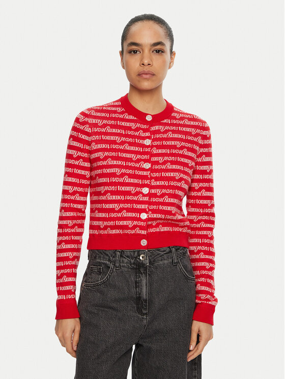 Tommy Jeans Cardigan DW0DW19340 Rosso Slim Fit, taglia : XS