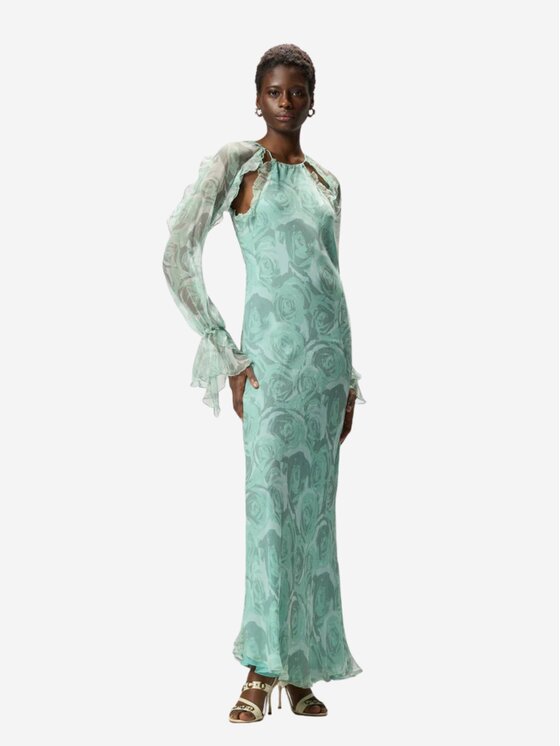 PINKO PINKO Abito da sera MORA ABITO CREPONNE STAMPA ROS Verde Regular Fit