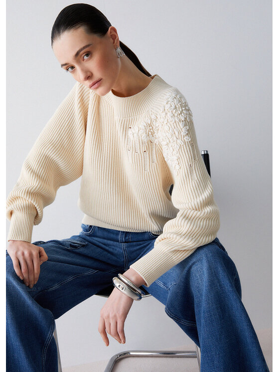 Liu Jo Liu Jo Sweter CA6043MS042C3974 Kremowy Regular Fit