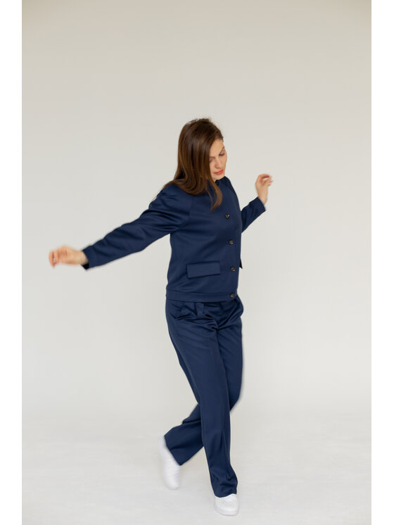 Entelier Entelier Spodnie garniturowe Enzo proste z zaszewkami Granatowy Modern Relaxed Fit