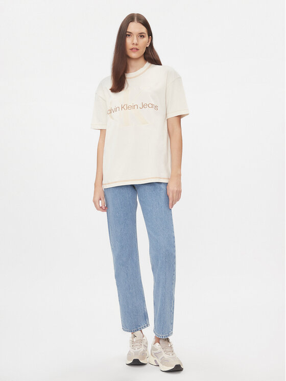 Calvin Klein Jeans Calvin Klein Jeans T-krekls Hero Monologo J20J222974 Écru Boyfriend Fit