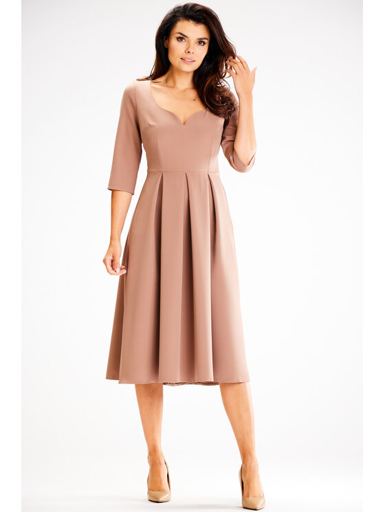 Awama Awama Sukienka wieczorowa A598 Brązowy Basic Fit