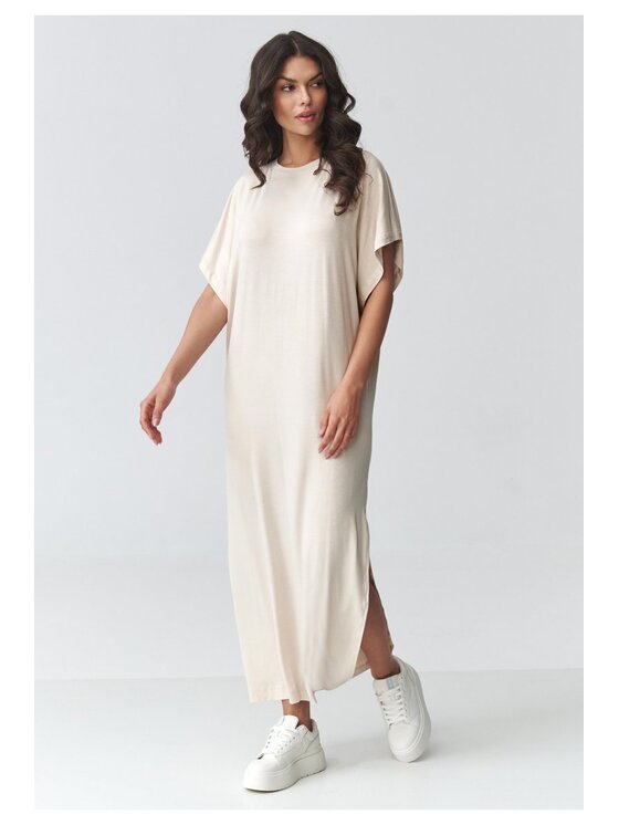 Makadamia Makadamia Sukienka codzienna M927 Beżowy Loose Fit