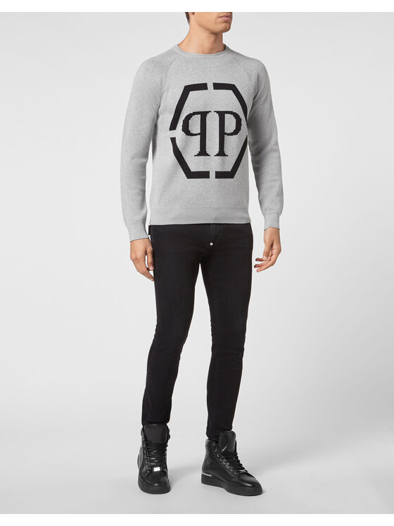 PHILIPP PLEIN PHILIPP PLEIN Sweter 8079 Beżowy Regular Fit