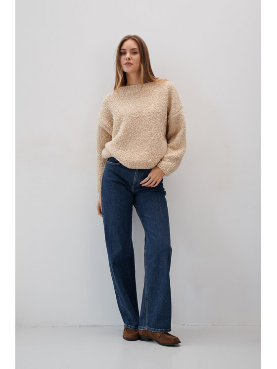 Fobya Fobya Sweter F2050 Beżowy Basic Fit