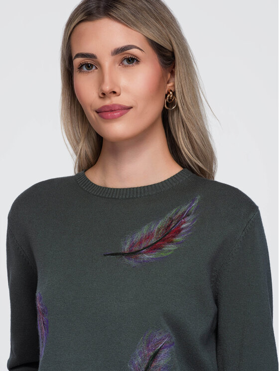 Ombre Ombre Sweter OW-SW-E0027 Zielony Regular Fit
