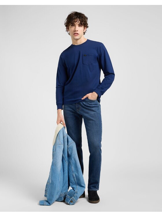 Lee Lee T-Shirt LS POCKET TEE Niebieski Regular Fit