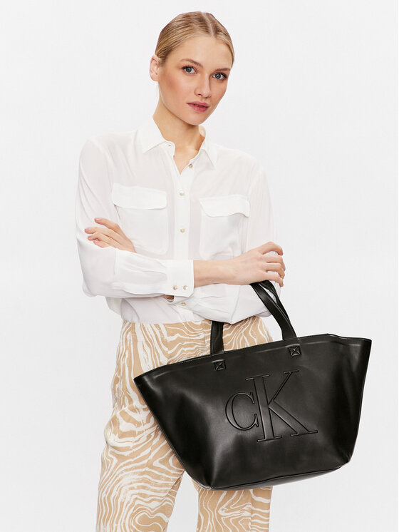 Calvin Klein Jeans Handtasche Sculpted Shopper27 Pipping K60K610310 Schwarz Modivo