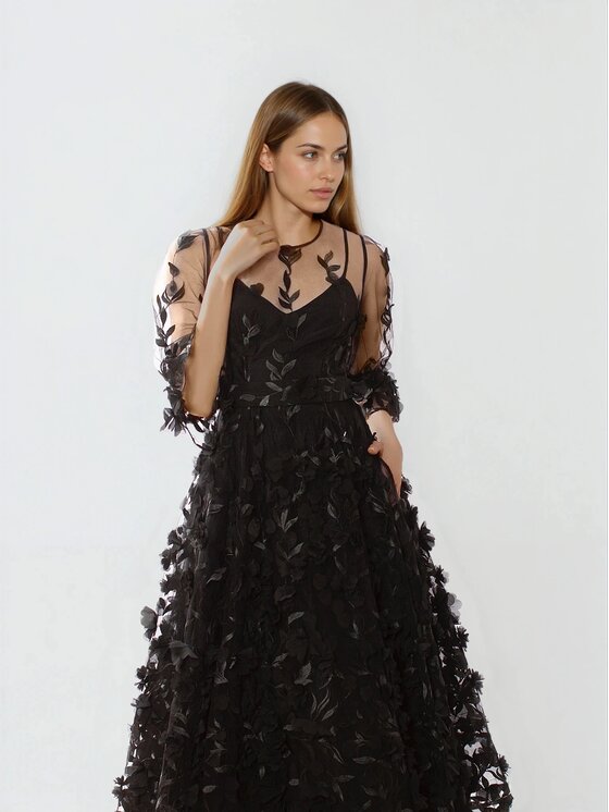 MATSOUR'I MATSOUR'I Sukienka elegancka Franceska Midi Czarny A-Line Fit