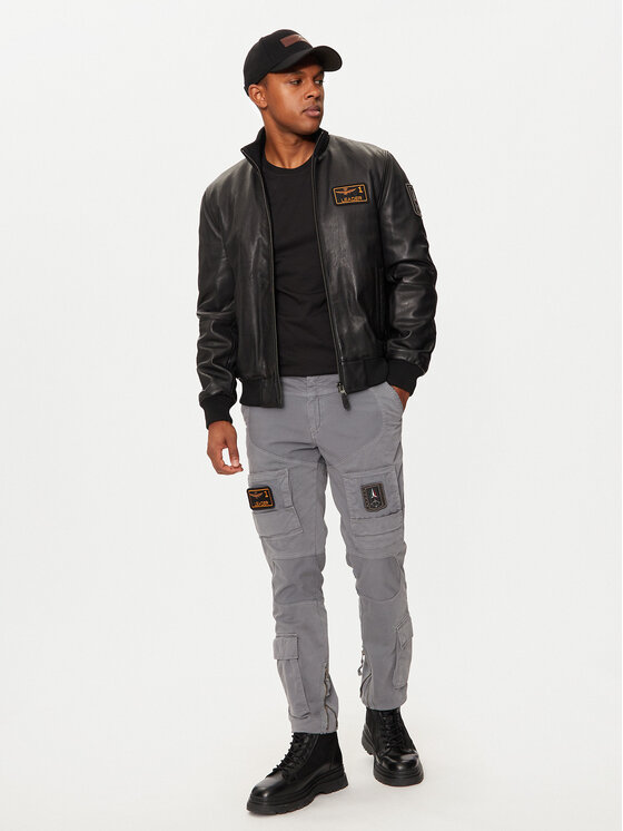 Aeronautica Militare Aeronautica Militare Geacă de piele 242PN949PL249 Negru Regular Fit