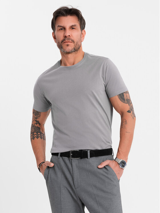 Ombre Ombre T-Shirt OM-TSBS-0146 Szary Regular Fit
