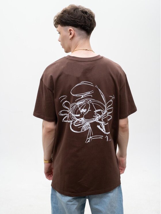 Smerfy Smerfy T-Shirt Szeroka Luźna Gargamel 128803 Brązowy Oversize