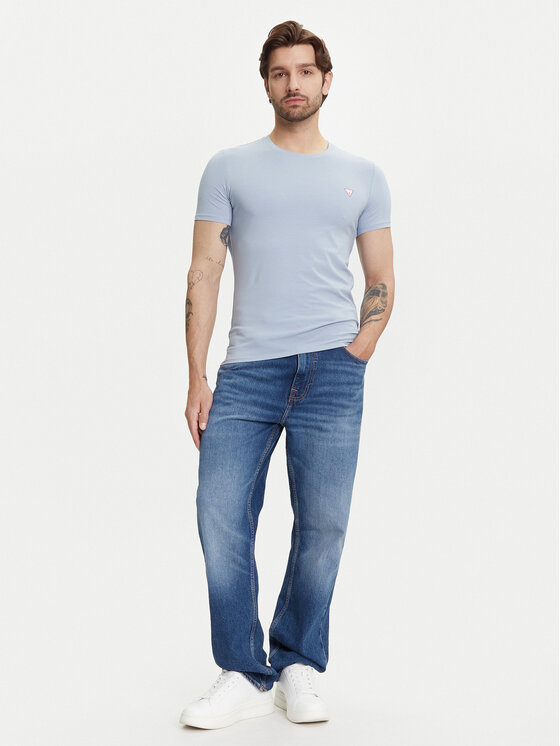 Guess Guess Tricou M2YI24 J1314 Albastru celest Slim Fit